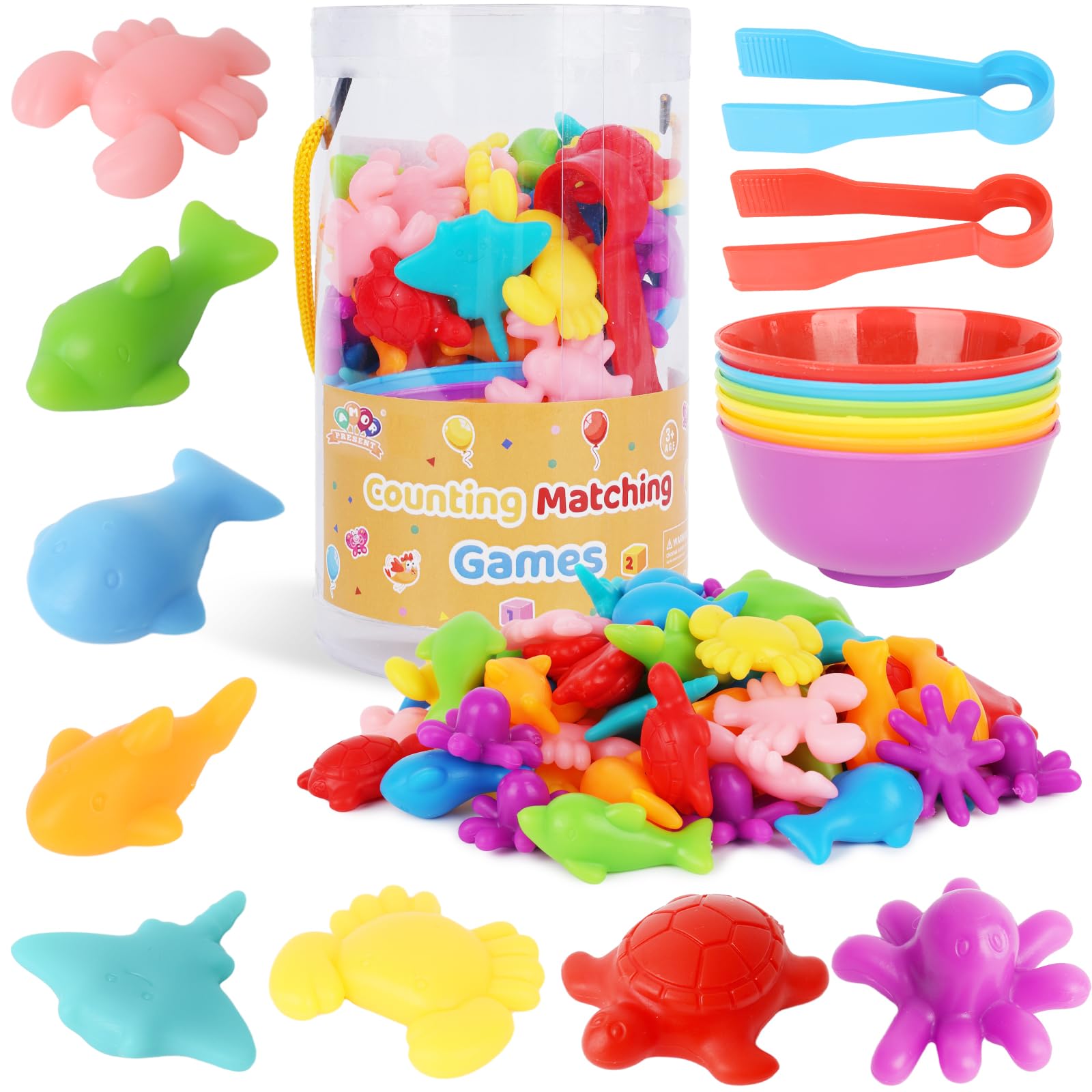 Photo 1 of AMOR PRESENT Counting Animals for Toddlers 64 PCS Ocean Animal Matching Game Montessori Educational Color Sorting Toys