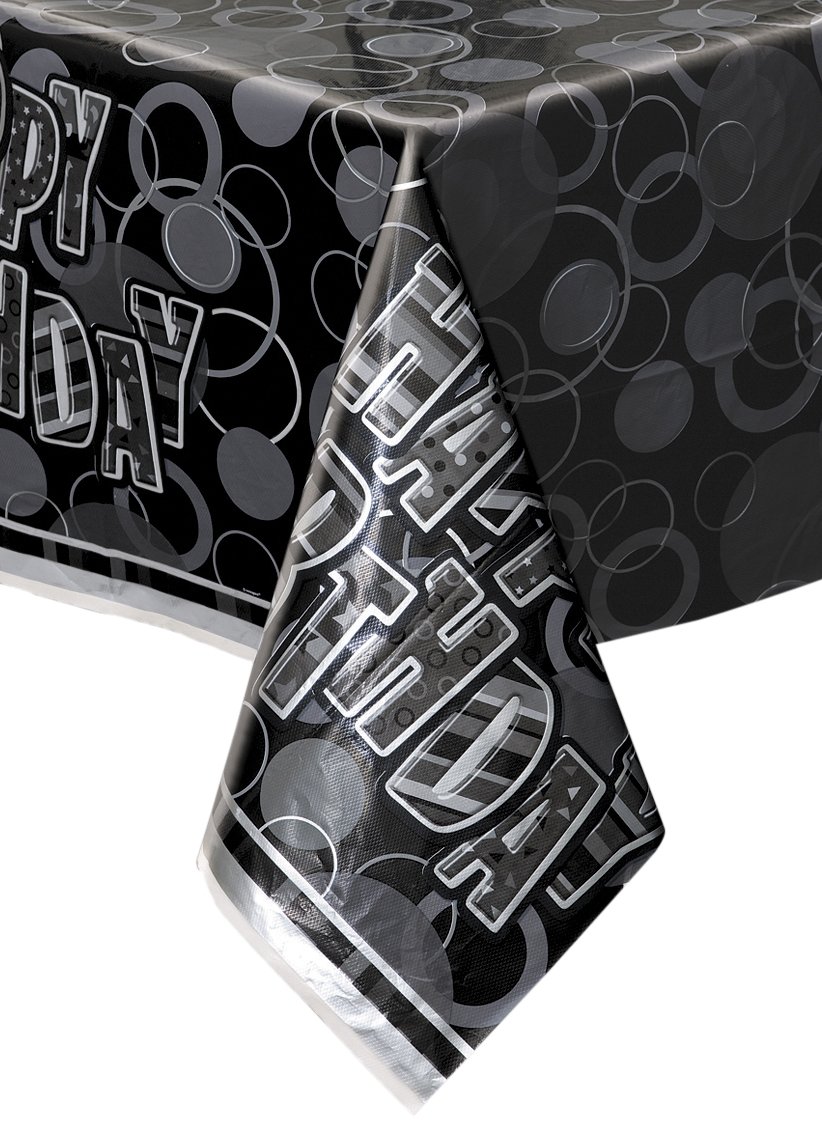 Unique Party 28473 - Glitz Black and Silver Birthday Plastic Tablecloth, 7ft x 4.5ft