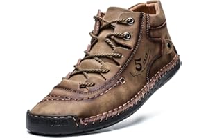 alcubieree Mens Casual Leather Shoes Ankle Chukka Boots Slip On Lightweight Loafers Mid top Walking Driving Shoes for Male