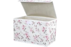 PRESSINART Floral Storage Bins Pink Floral Storage Box with Lid Decorative Collapsible Organizer Boxes with Carrying Handle F