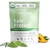 Sprout Living Epic Protein, Plant Based Protein & Superfoods Powder, Mindful Matcha | 17 Grams Organic Protein Powder, Vegan, Non-GMO, Gluten Free, Adaptogens + Nootropics (1 Pound, 12 Servings)