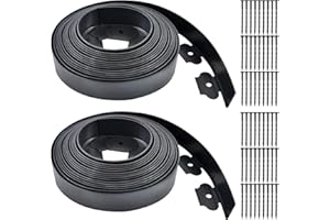 AIFONG 2 Pcs Garden Edging, 60ft Black Landscape Edging, 54 Spikes for Lawn 2 Inch Tall （60Ft Total）