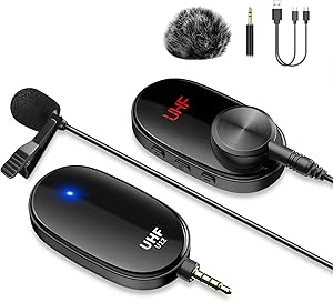 Wireless Lavalier Microphone System for iPhone Computer Rechargeable Wireless Lapel Clip-on Mic with Transmitter & Receiver for PC Android Phone DSLR Camera iPad Video Recording YouTube Zoom Teaching