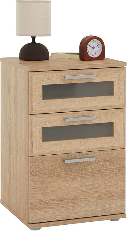 Idimex Table De Chevet Jessy Table De Nuit Hauteur 60 Cm Avec 3 Tiroirs Dont 2 Avec Insert Decoratif Vitre Chevet Pour Lit Boxspring En Melamine Decor Chene Sonoma Amazon Fr Cuisine Maison