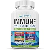 Deloma Health 10 in 1 Immune System Support Supplement - Vitamin C (1000 mg), Quercetin, Vitamin D3 (5000iu), Zinc (40 mg), Elderberry, Echinacea, Turmeric, Ginger, Garlic, Black Pepper