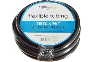 YFUG GO Pennington Aquagarden Aquagarden Flexible Pond Tubing, 15ft x ½” Internal Diameter, Smooth-bore PVC Pond Tubing, Includes 2 stainless steel Hose Clamps,