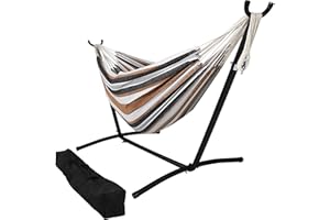 Sunnydaze Double Brazilian Hammock with Stand and Carrying Case - 400-Pound Capacity - Black Stand - Calming Desert