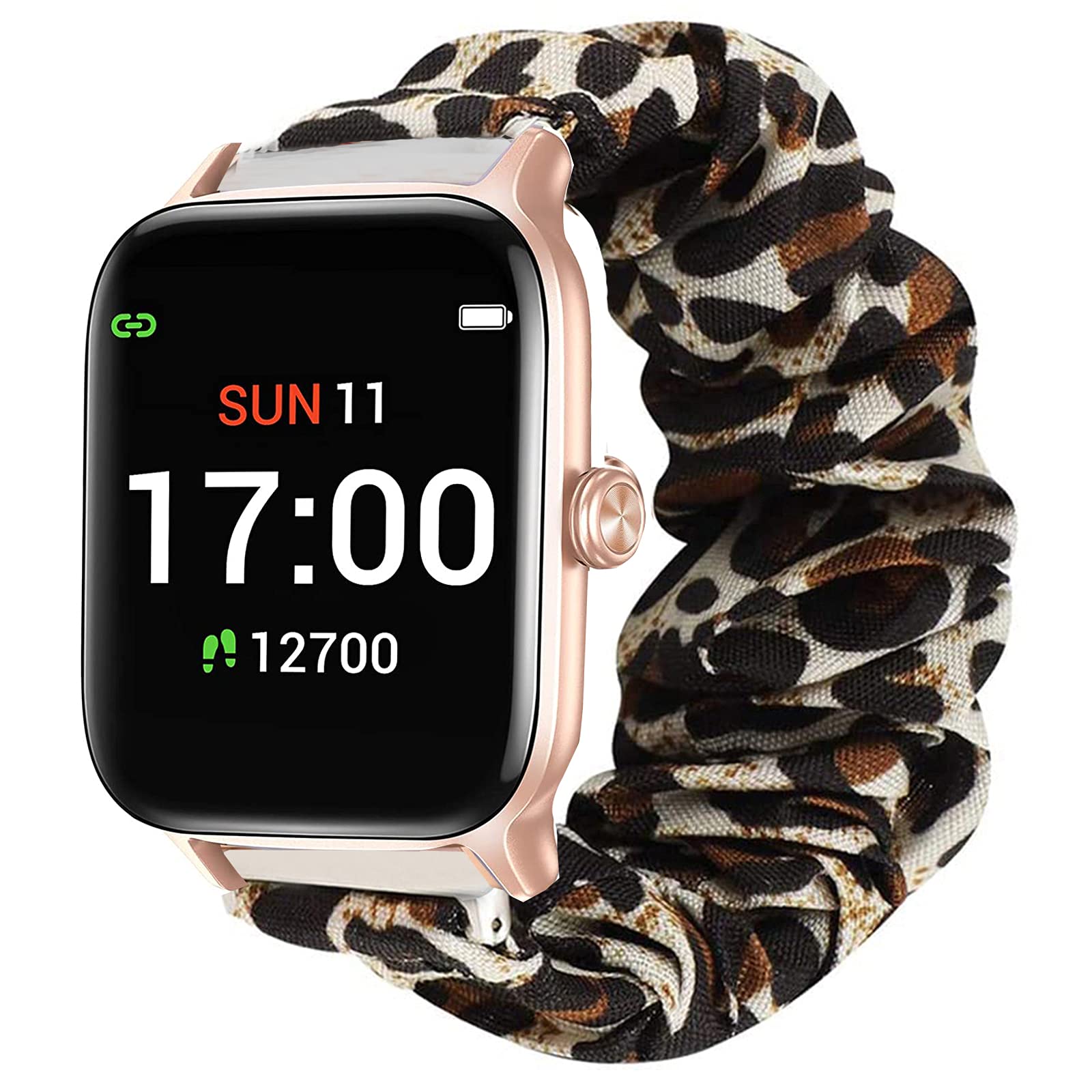 Giaogor Compatible for Letsfit EW1 Band, Fabric Elastic Scrunchie Elastic Women Cute Replacement Straps Compatible for Letsfit EW1 / IW1 / IW2 Smartwatch (Leopard)