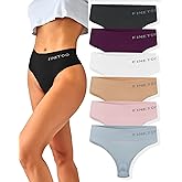 FINETOO 6 Pack High Waisted Thongs for Women, Nylon Spandex Panties Breathable Soft Stretchy Underwear High Rise S-XL