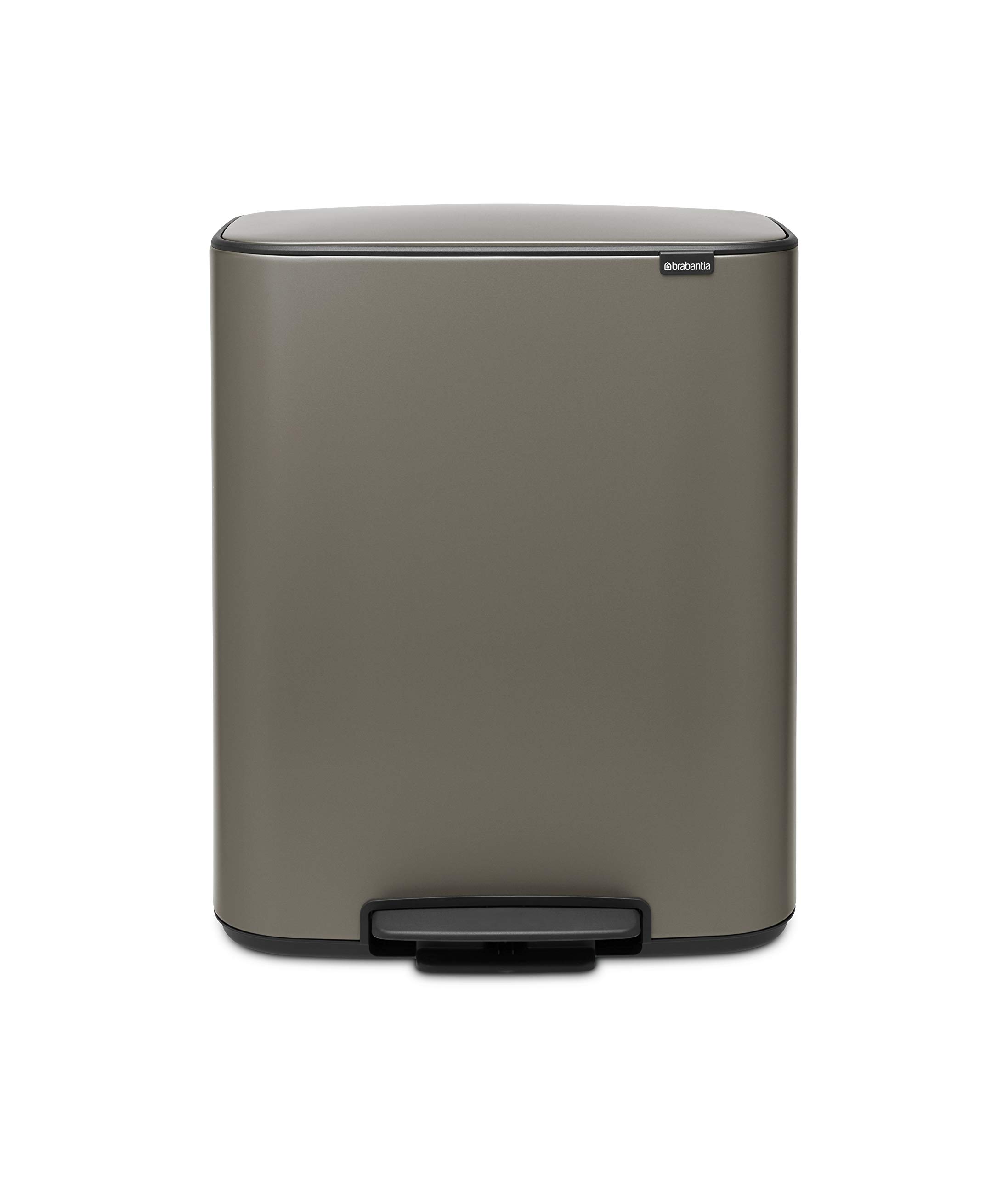 Brabantia Bo Pedal Bin - 60L Inner Bucket (Platinum) Large Waste Kitchen Bin - Soft Closing Lid