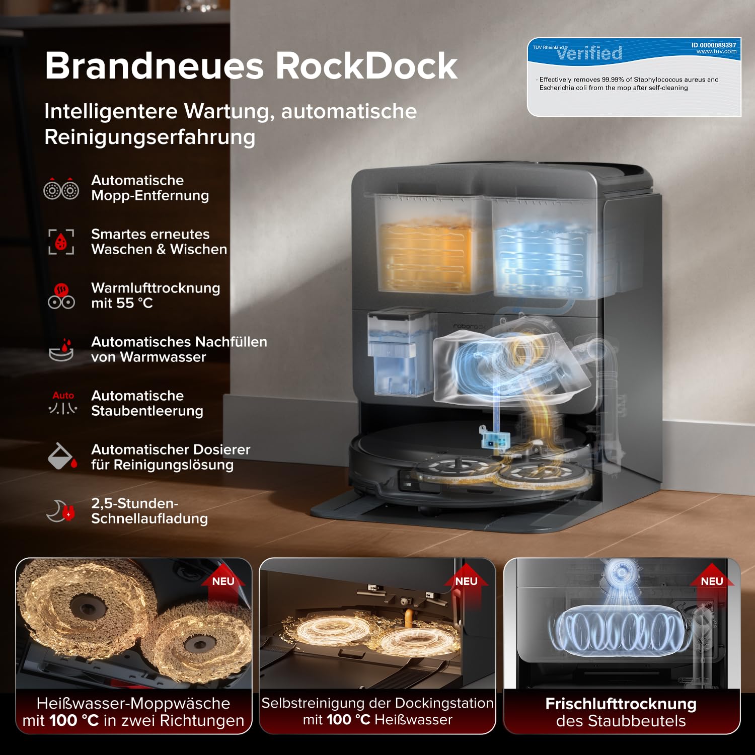 roborock Saros 20 Set Saugroboter mit Wischfunktion&angebbarem Wischmopp, AdaptiLift Chassis 3.0, 36,000 Pa Saugkraft, Autonomes StarSight System 2.0, DirTect-Technologie, Brandneues RockDock 5