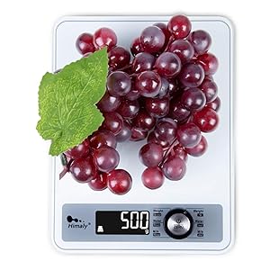 himaly Digital Kitchen Scale, Food Scale 11 lb with Rotary Switch, 6 Units in g, oz, ml, and lb for Cooking Baking, 1g/0.1oz Precise Graduation, Reverse LCD with White Backlight