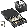 Volcora 13" Electronic Cash Register Drawer & 80mm Thermal Receipt Printer w/Auto Cutter for Point of Sale (POS) System, Small Businesses (Black)