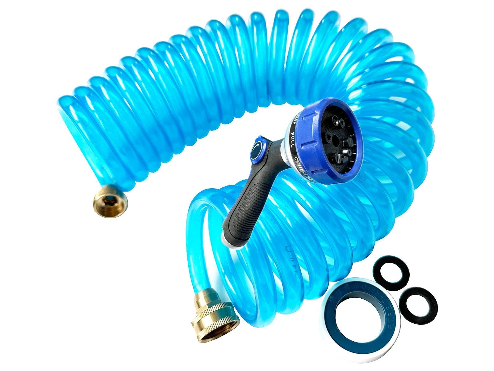 Photo 1 of SANFU EVA Recoiled Garden Water Hose 3/8"ID x 25ft Premium Water Nozzle Sprayer 10 Adjustable Patterns With 3/4"Inch Brass Fittings Retractable, Non-Kinking Outdoor Patio Hose Marine&Boat, Blue(25')