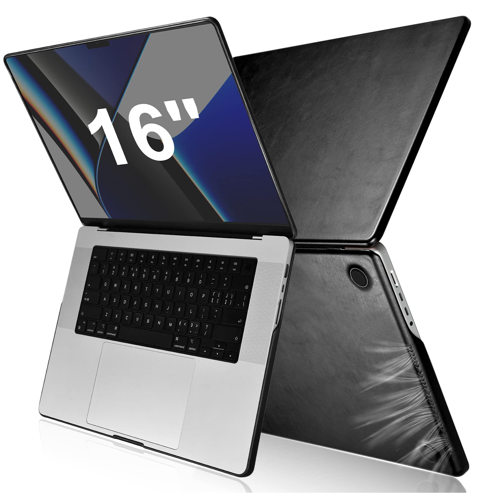 ICARERFAMILY Leather Case for MacBook Pro 16 2021 A2485 / 2023 A2780, Premium Genuine Leather Ultra Thin Protective Case Cover Shell for Apple MacBook Pro 16, [Anti-skid] Heat dissipation-Black