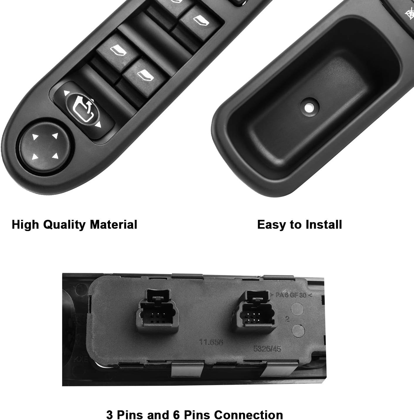 YAOPEI 6554.KT Electric Window Switch Right Driver Side For 307 307SW 307CC, Black, 26x5.5x4.7cm (10.24x2.17x1.85in) - Image 4