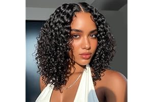 kimosahair Curly Bob Wig Human Hair 200 Density 13x4 HD Lace Frontal Deep Wave Wigs for Black Women Short Bob Wig Human Hair Glueless Wear and Go Pre Plucked Deep Wave Lace Wigs Natural Black 14 Inch