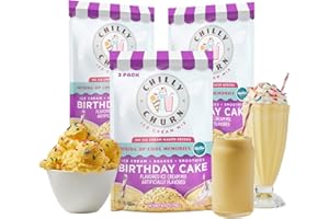 Chilly Churn Birthday Cake Flavored Ice Cream, Shakes & Smoothies, Use with Hand Mixer, Blender, Countertop Creamer, Ice Cream Machine & More, Gluten Free, Kosher, Makes 1.5 Quarts, 6 oz, Pack of 3
