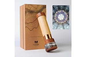 Morlenscope Growth Rings Wooden Kaleidoscope Tunnel Screen Effect,6.5" Handmade Brass Rotatable Oil-Filled Core Box Nature Kaleidoscope Kit,Vintage Gift Box,Anniversary Birthday Gift for Man Woman