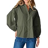 Skoinvb Women's Button Down Shirts Mandarin Collar V Neck Long Sleeve Blouse Pleated Shirt