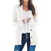 PRETTYGARDEN Women's Open Front Cardigan Sweaters Fall Fashion Button Down Cable Knit Chunky Winter Clothing Outerwear Coats