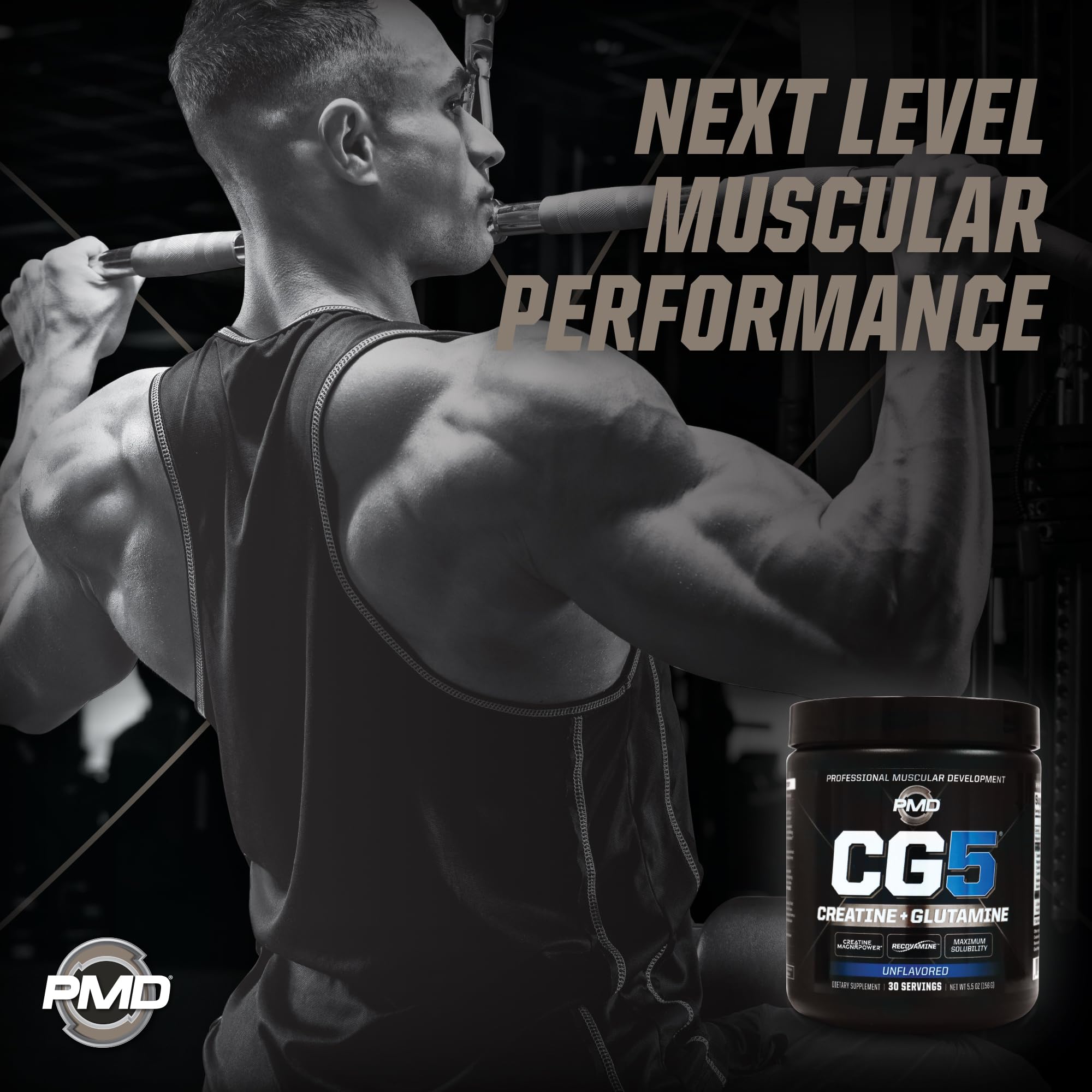 PMD Sports CG5 Premium Creatine & L Glutamine Powder, Power Recovery, Build Lean Muscle, Increase Workout Performance, Maximum Strength Pre Workout & Post Workout, Unflavored, 30 Servings