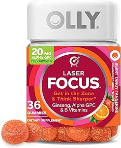 OLLY Laser Focus Gummy, Ginseng, Alpha GPC, B Vitamins, Berry Tangerine Flavor - 36 Count