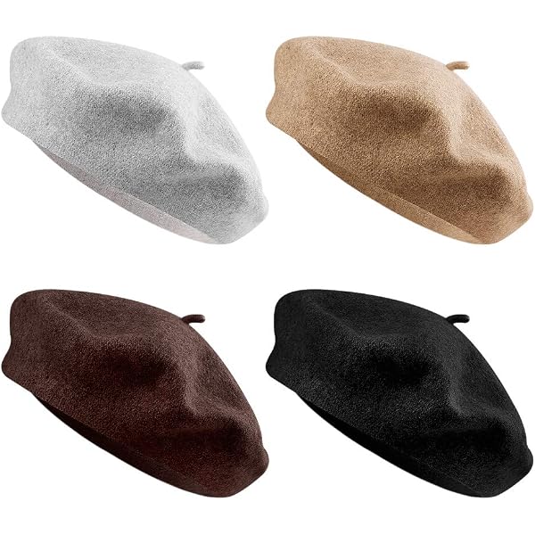 4563 4 Pieces 4 Colors Beret Hat French Style Elegant Trend Beanie Hats QUACOWW 4 Pieces 4 Colors Beret Hat French Style Elegant  main image 3