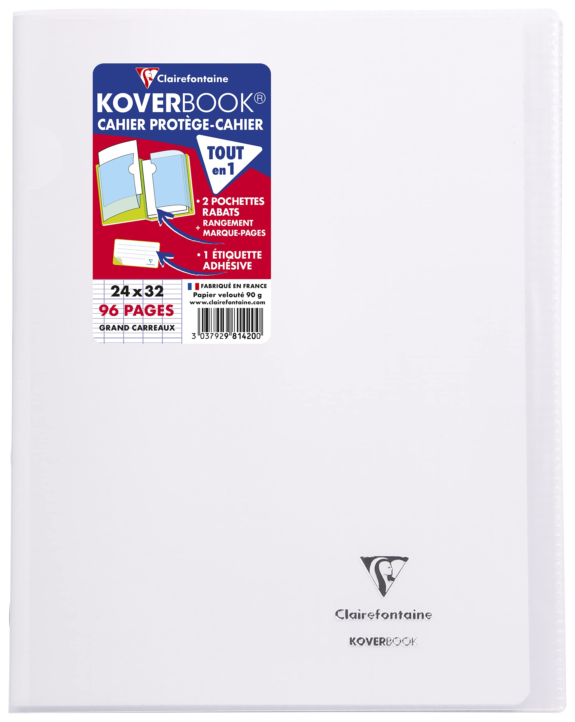 Clairefontaine 981420SC - One Stapled Notebook Koverbook Colourless - Dimensions: 24x32 cm - 96 Seyes Ruled Pages - White Vellum Paper 90 g - Polypro Cover