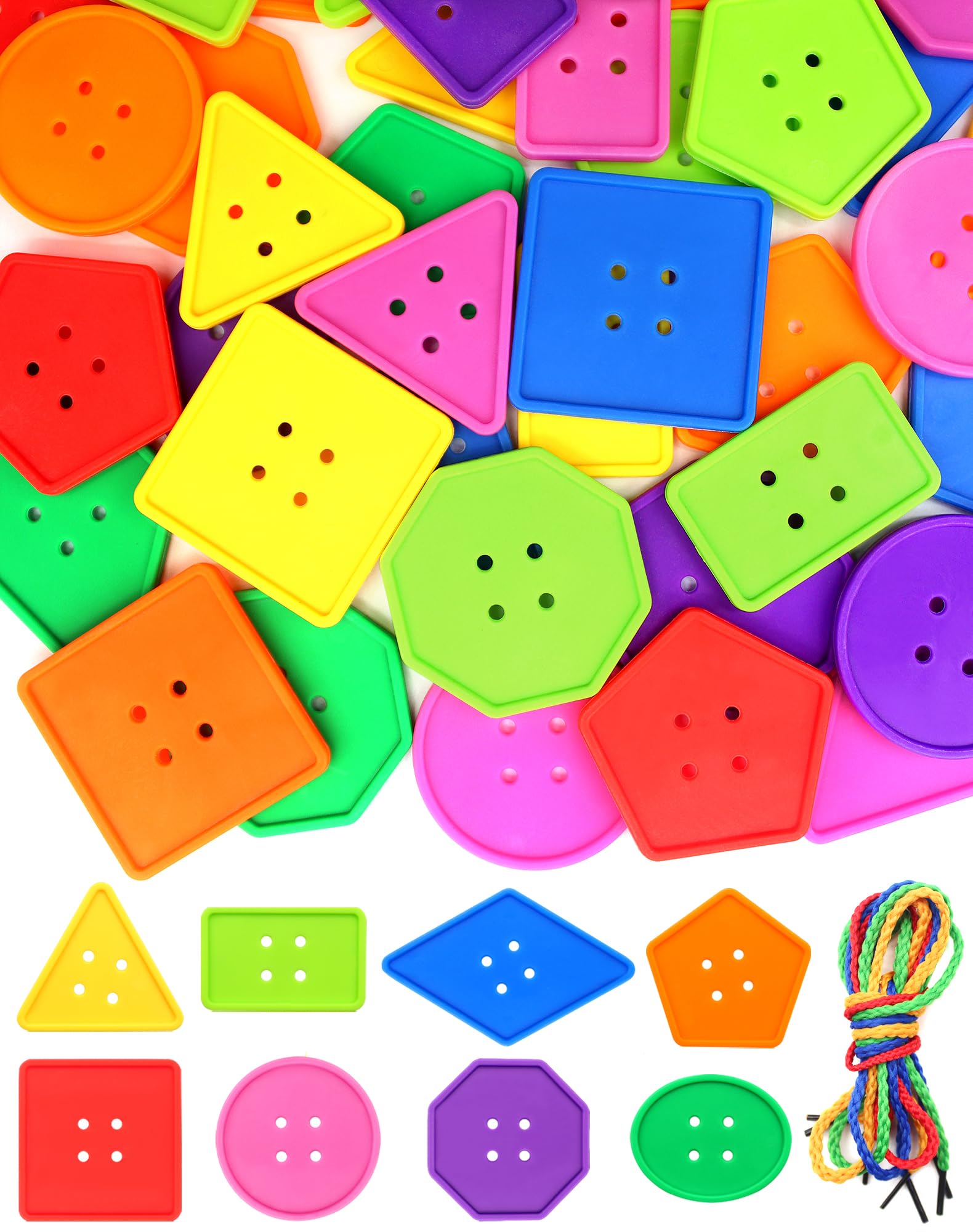 Cinvo 160 Pieces Large Luminous Sewing Buttons for Crochet Knitting 8 Geometric Shapes Teaching Buttons for Color Sorting and Motor Skills, Arts and Crafts Projects (7 Colors