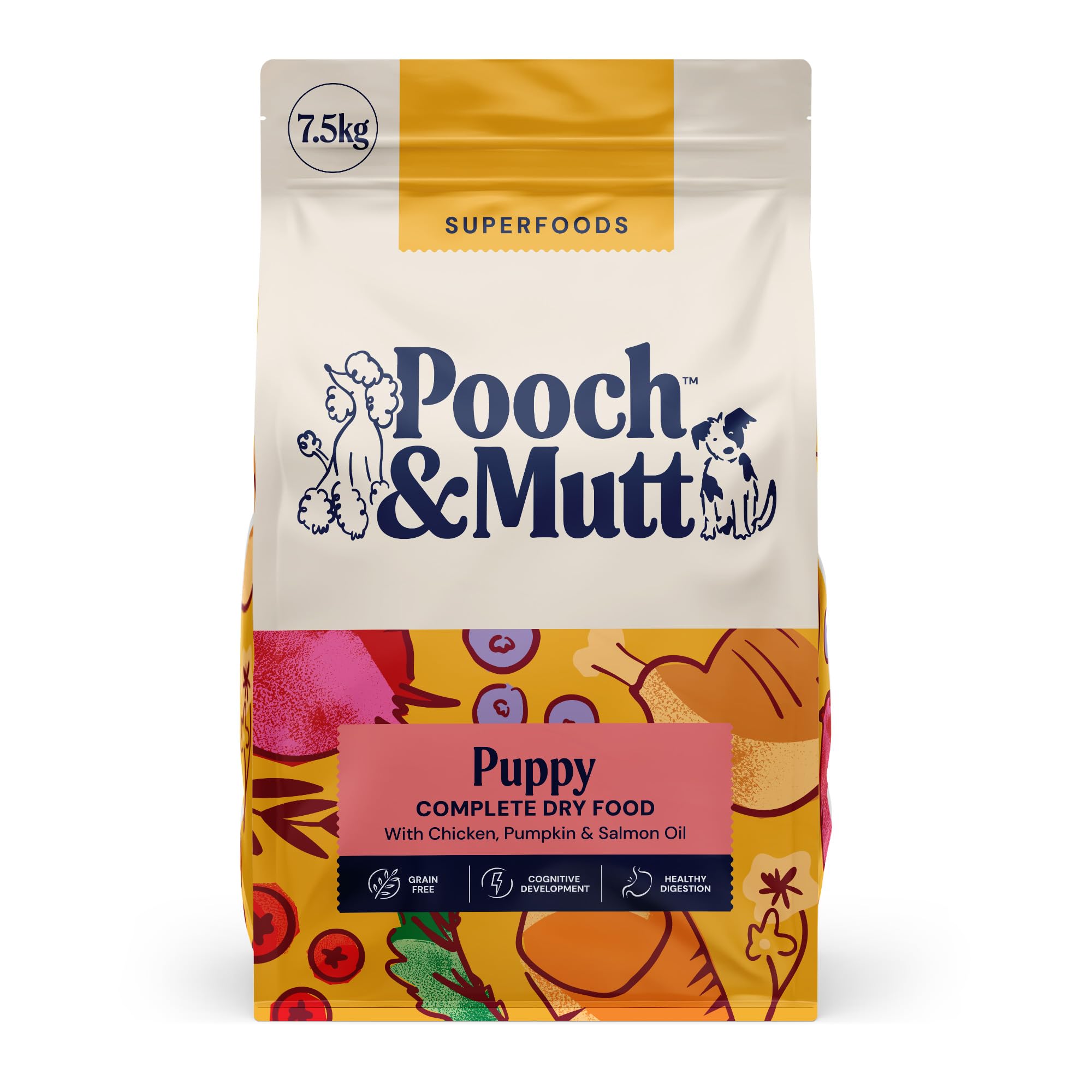 Pooch & Mutt - Puppy Superfood Complete Dry Dog Food Grain Free (Regular Sized Kibble), Chicken, 7.5kg (packaging may vary)
