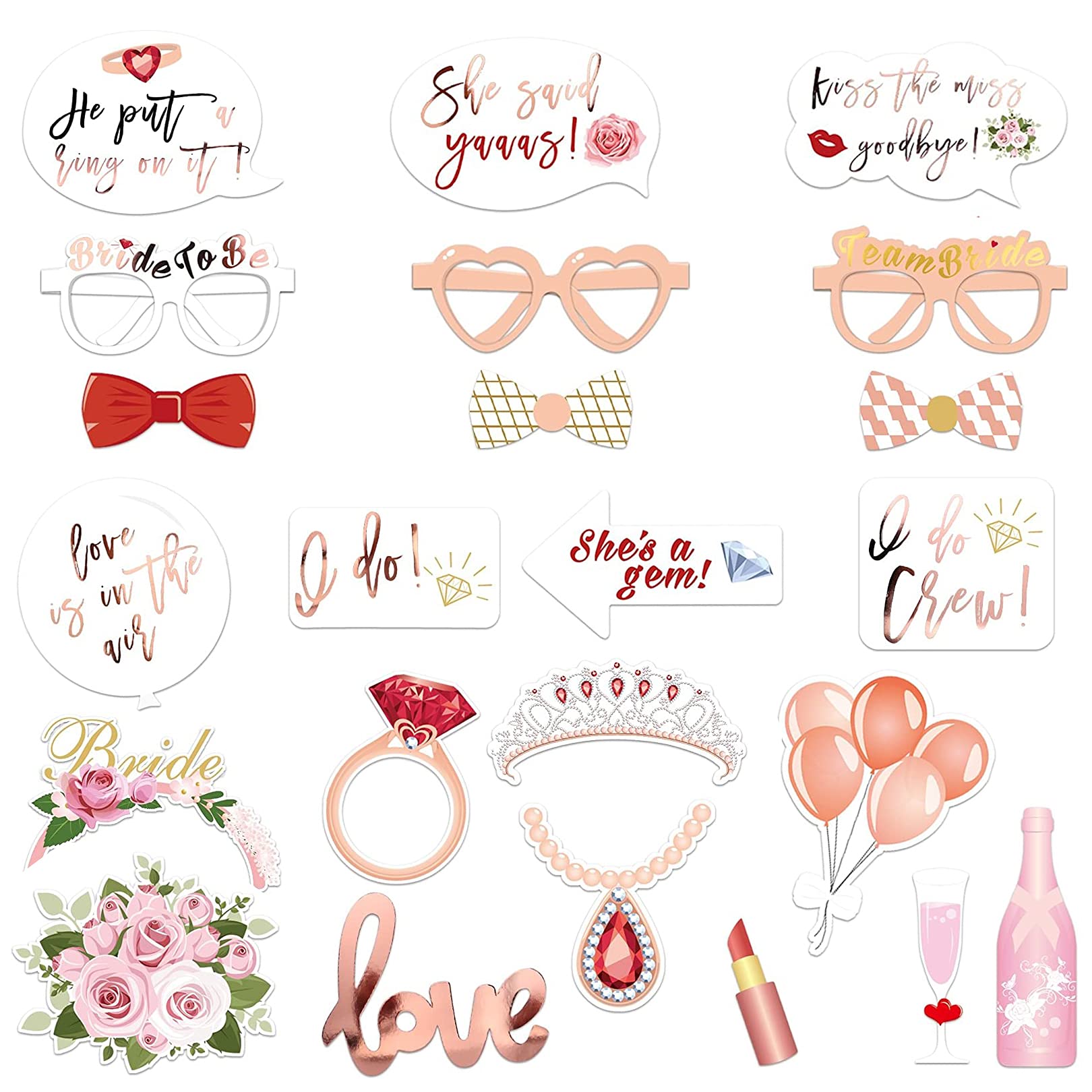 Wedding Photo Booth Props Kit, 23 Pcs Hen Party Accessories - Team Bride Funny Selfie Props, Bridal Shower Games Decor for Hen Night Do Party Game Accessories