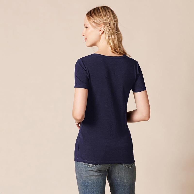 Maglietta con Scollo a v a Maniche Corte Vestibilità Regolare Donna, Pacco da 2, Rosa/Blu Marino, M
