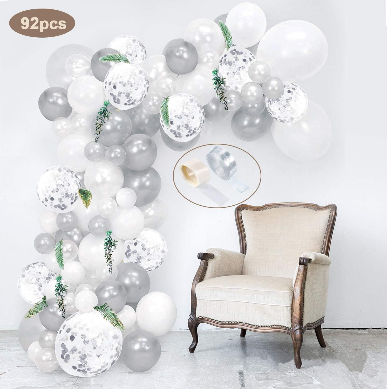 Balloons Arch Garland Kit Sliver and White, SPECOOL 92pcs Sliver Balloons,White Balloons,Silver Confetti Party Balloons Perfect for Wedding Bridal Baby Shower Party Decoration
