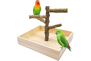 Hamiledyi Bird Perch Stand Playground Parrot Playground Tabletop Natural Wooden Perch PlayStand Platform Toys for Parrots Parakeets Lovebirds Canaries Cockatiels Conure