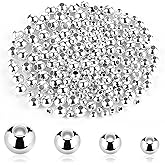 4 Sizes Smooth Round Silver Beads for Jewelry Making, Small Silver Spacer Beads for Jewelry Making, Long-Lasting Round Bead Spacers Seamless Ball Crafts Bead Bracelets DIY Necklace (3mm 4mm 5mm 6mm)