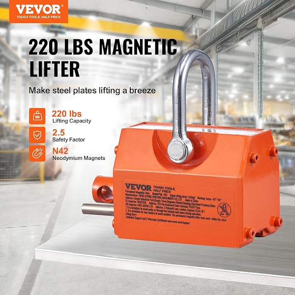 VEVOR MAGNETIC LIFTER, 220 LBS/100 KG PULLING CAPACITY, 2.5 SAFETY FACTOR, NEODYMIUM & STEEL, LIFTING MAGNET WITH RELEASE, PERMANENT LIFT MAGNETS, HEAVY DUTY MAGNET FOR HOIST, SHOP CRANE, BLOCK, BOARD