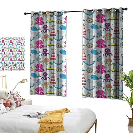 Warm Family Lace Curtains Whale Whale Boat Island Anchor Octopus