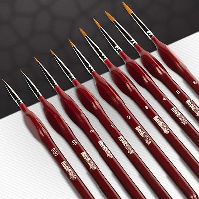 Rock Ninja Detail Paint Brush Set 9pcs Fine Detail Nylon Brushes Red