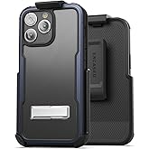ENCASED Exos-Armor for iPhone 14 PRO MAX Case with Belt Clip Holster and Metal Kickstand (Blue)