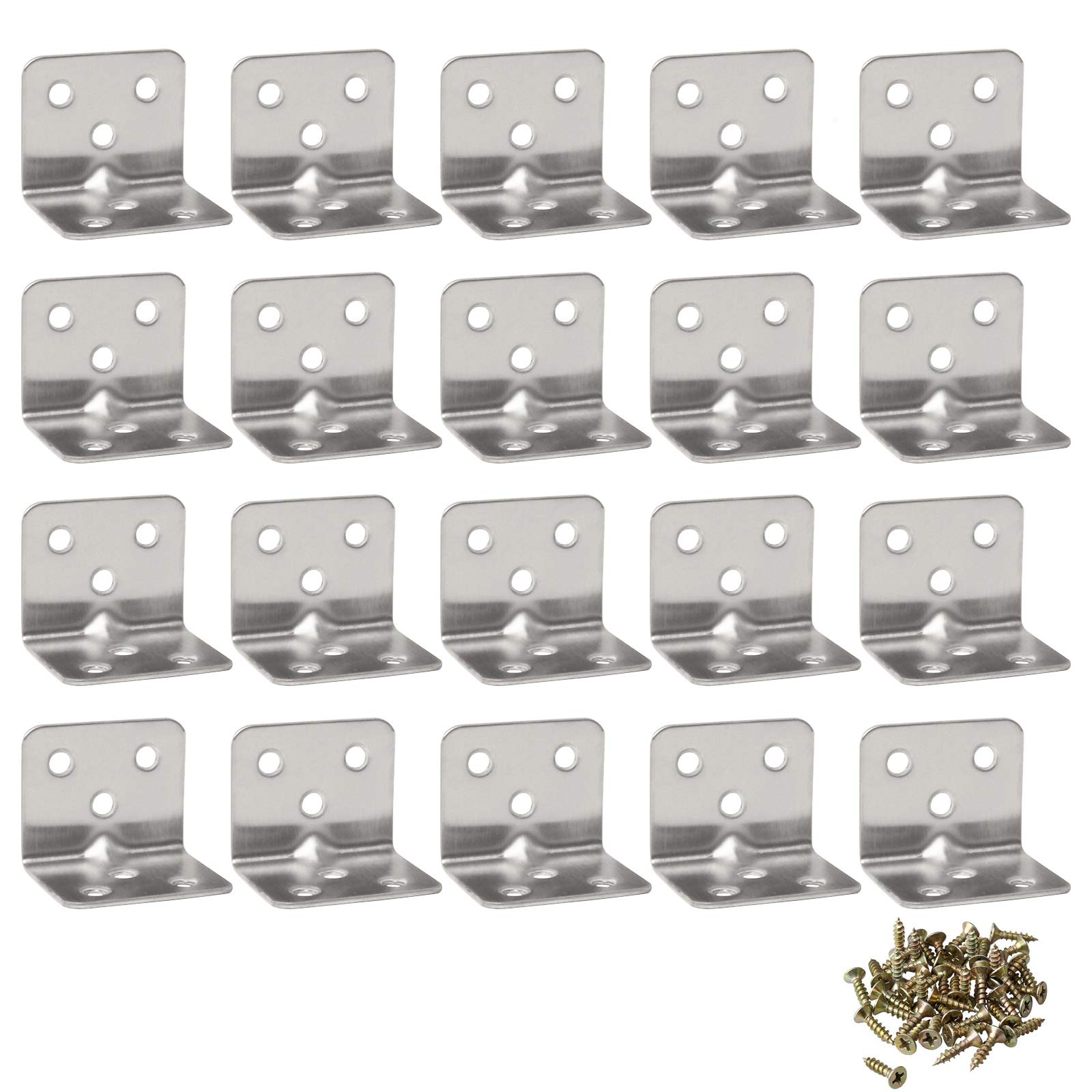 Corner Brace Bracket Set L Shape, Stainless Steel 90 Degree Right Angle Metal Brackets for Wood, Box, Shelf, Window Furniture (20PCS-30 * 30 * 38mm 6 Holes)