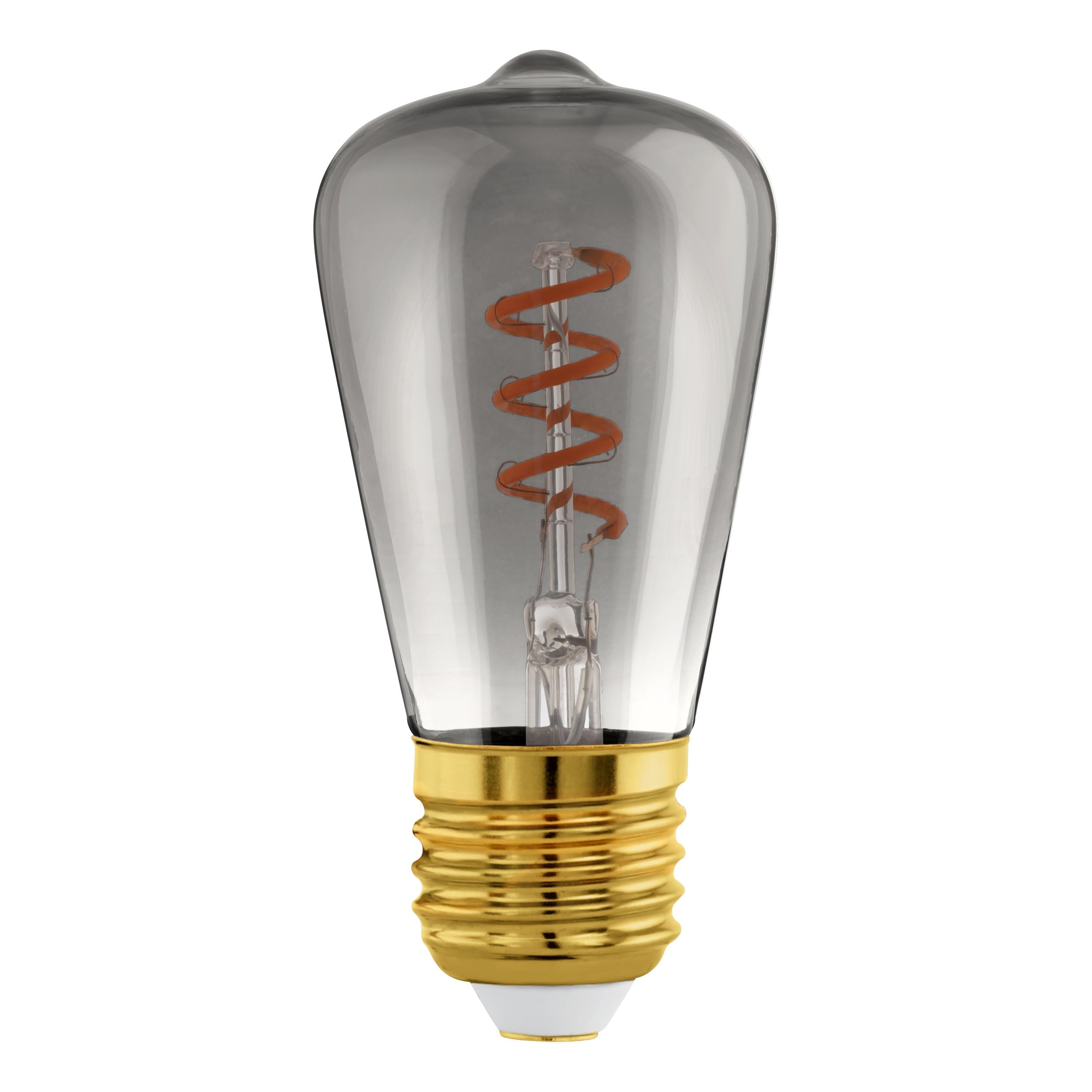 Eglo Dimmable E27 LED, vintage spiral filament light bulb, piston-shaped Edison lamp for retro lighting, 4 watt, 100 lumen, warm white glow, black transparent, 2000k, ST48, Ø 1.9"
