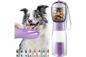 MoonyMars Portable Dog Water Bottle, 3-in-1 Dog Travel Water Bowl with Food Container & Poop Bag Holder, Pet Water Dispenser Summer Outdoor Walking Hiking Accessories for Large Dog - Purple, 20oz