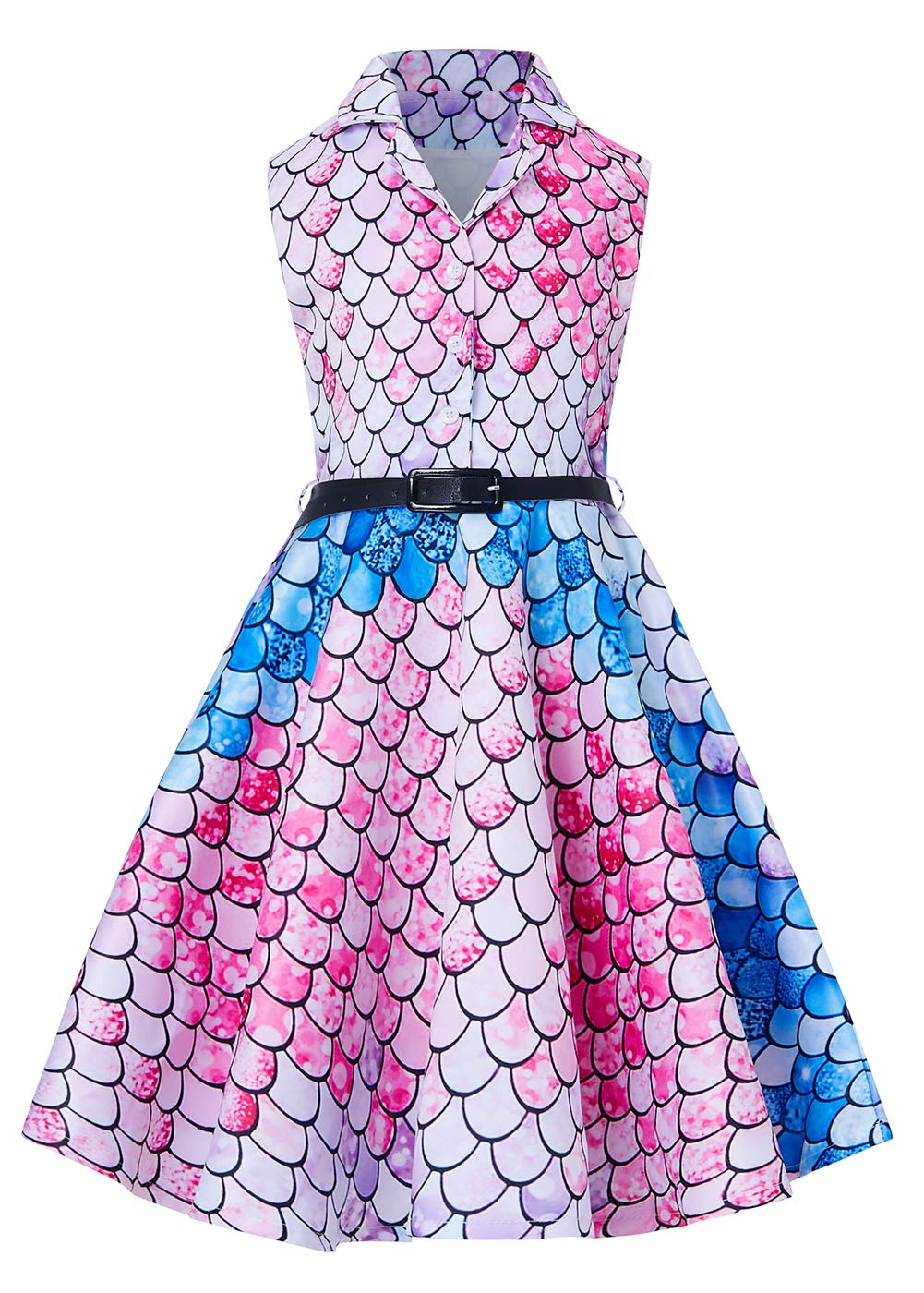 RAISEVERN Spring Summer Girls Sleeveless A Line Vintage Retro Rockabilly Dress Evening Party Form Wedding Cocktail Ballet Occasion Swing Midi Floral Dresses with Belt