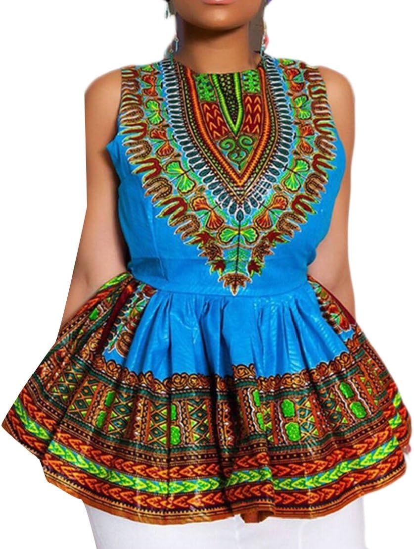 TTYLLMAO Women's Summer Sleeveless African Print Peplum Blouse Tank Top Shirt