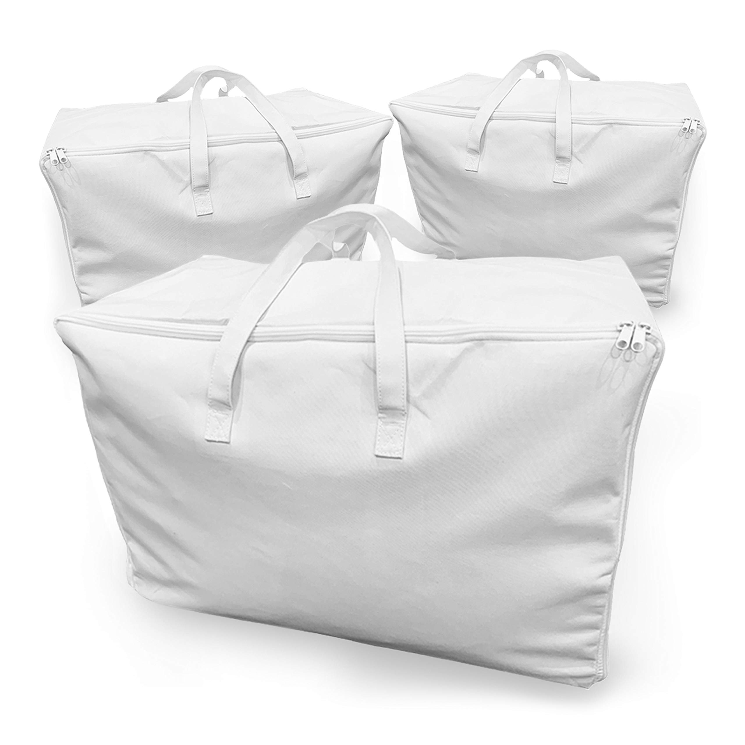 Eco Home Store Oversize Large Storage Bag Organizer with Zips. for Moving, Clothes Storage, Laundry Bag, Packing, Water-Resistant (60 x 40 x 30 cm) - Set of 3 - White