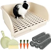 Yuoaes Rabbit Litter Box for Cage with Grate, Large Rabbit Litter Pan for Bunny, Ferret, Guinea Pig, Chinchilla, Easy Clean Small Animal Potty Tray for Toilet Training (Cream)