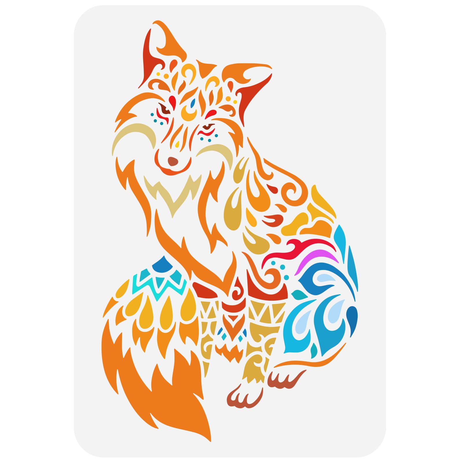 FINGERINSPIRE Fox Stencil 21x29.7cm Reusable Mandala Fox Painting Template DIY Craft Sitting Foxes Drawing Stencil Animal Theme Template for Painting on Wood, Floor, Wall and Furniture
