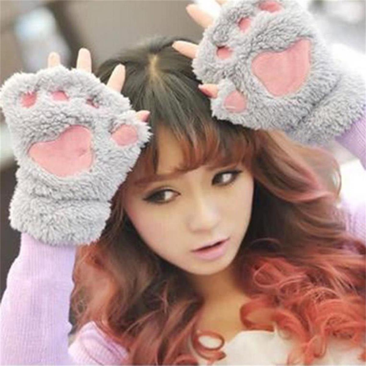 LONGQI Bär Katze Claw Half Finger Plüsch Handschuhe Niedliche Kinder Erwachsene Warm Handschuhe