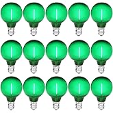 15 Pack G40 Green Light Bulb LED Replacement Bulbs, Shatterproof E12 1W | Plastic, Waterproof, E12/C7 Candelabra Base, for Christmas, Party, Garden, Indoor/Outdoor String Light, 120 Volt